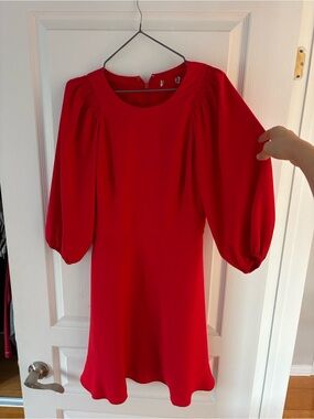 Simons Red Long-Sleeve Puff-Sleeve Dress